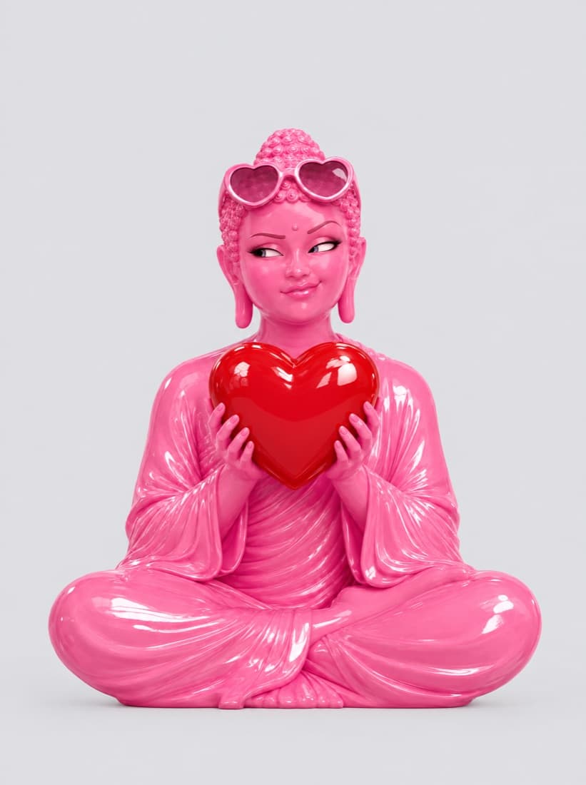 빨간 하트를 든 핑크 Queen Buda